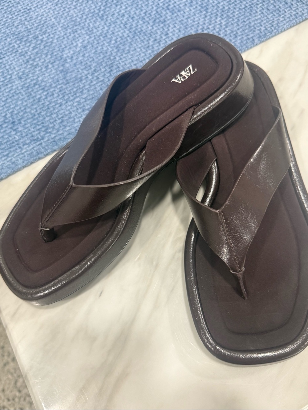 ZARA Men's Dark Brown Leather Thong Sandals